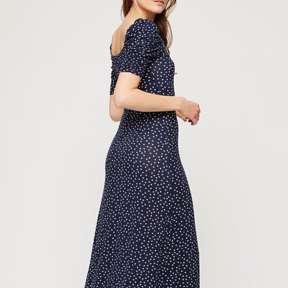 Dorothy Perkins ~ Navy Spot ~ Square Neck ~ Midi Dress ~ size 16